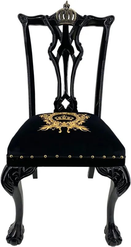 Pompöös by Casa Padrino silla de comedor barroco de lujo negro / oro - Silla barroco pomposa diseñada por Harald Glööckler - Muebles de comedor barrocos Finale Aktion