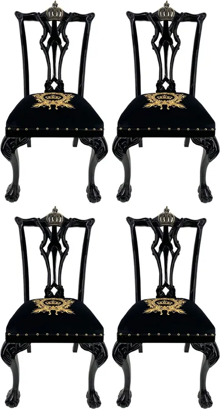 Pompöös by Casa Padrino sillas de comedor barrocos de lujo negro / oro - Sillas barrocas Pompöös diseñadas por Harald Glööckler - 4 Sillas de Comedor - Muebles de comedor barrocos Nur Heute