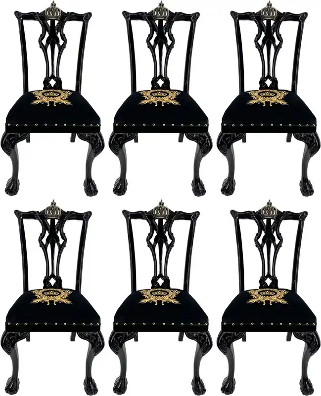 Pompöös by Casa Padrino sillas de comedor barrocos de lujo negro / oro - Sillas barrocas Pompöös diseñadas por Harald Glööckler - 6 Sillas de Comedor - Muebles de comedor barrocos Neue Ware