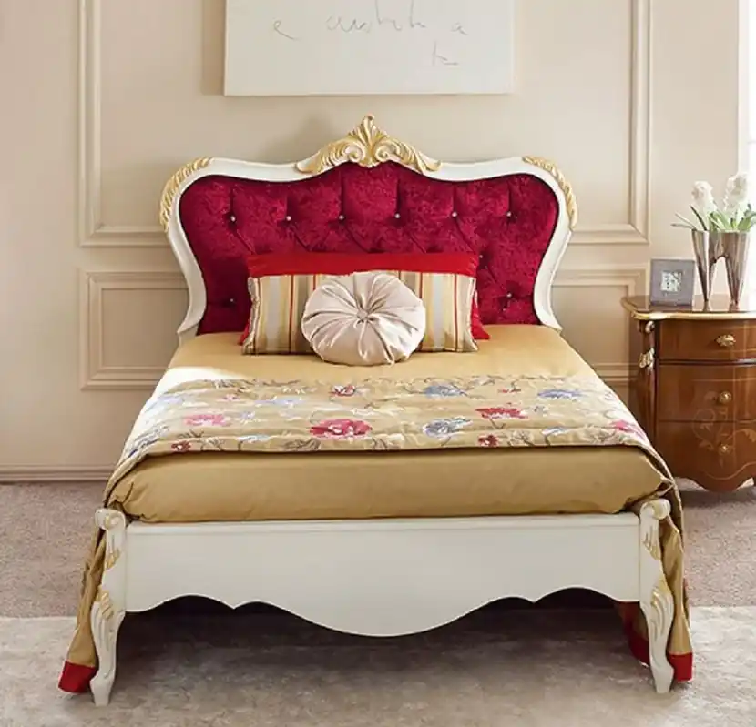 Ausverkauf Casa Padrino cama de matrimonio barroco de lujo rojo burdeos / blanco / oro - Magnífica cama de madera maciza - Muebles de dormitorio barrocos - Hecho en Italia
