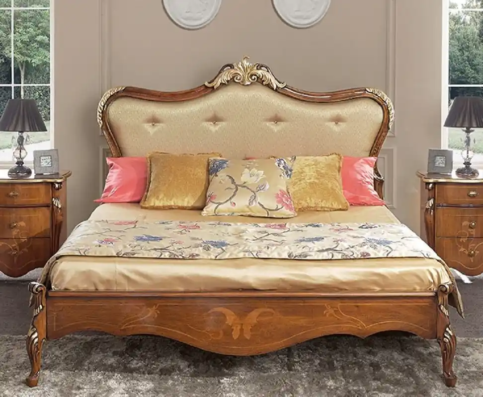 Casa Padrino cama de matrimonio barroco de lujo oro / marrón / oro - Magnífica cama de madera maciza estilo barroco - Muebles de dormitorio y de hotel barrocos - Calidad de lujo - Hecho en Italia Sichere Zahlung