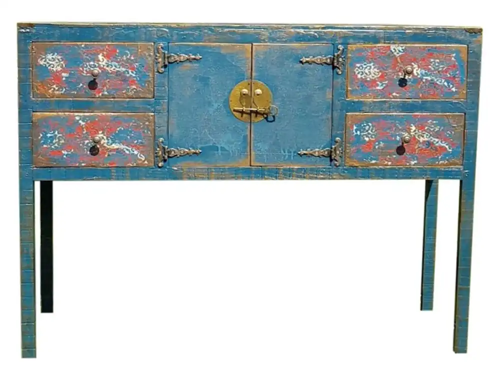 Casa Padrino cómoda de estilo campestre de lujo con 2 puertas y 4 cajones azul antiguo - Gabinete Hecho a Mano de Estilo Campestre Neuheit