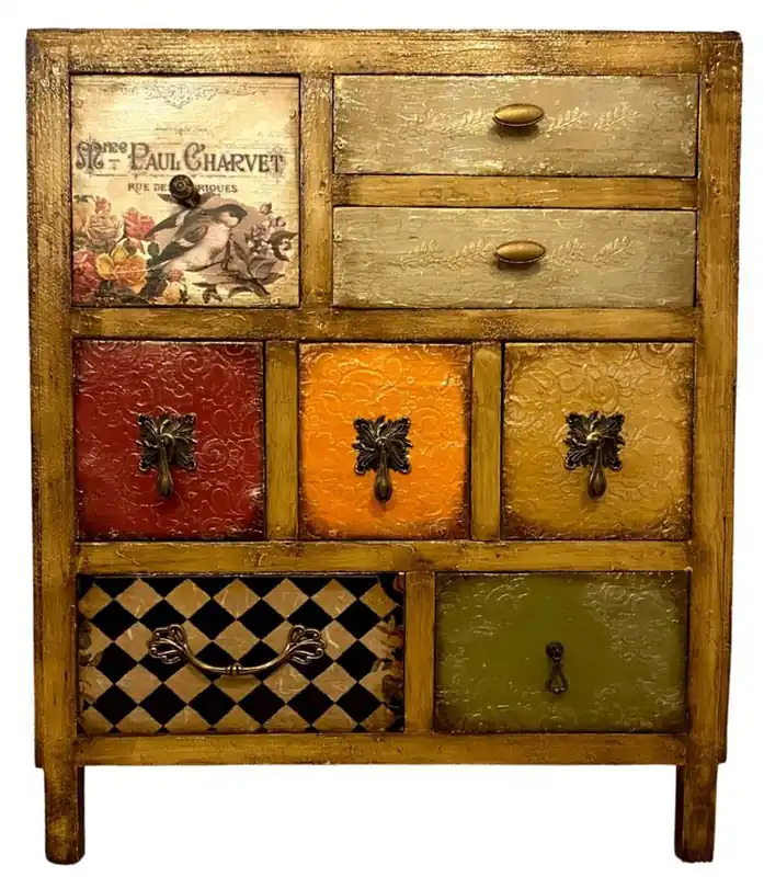 Expressversand Casa Padrino cómoda de estilo campestre de lujo marrón / multicolor - Gabinete de madera maciza hecho a mano con 8 cajones - Muebles de Estilo Campestre