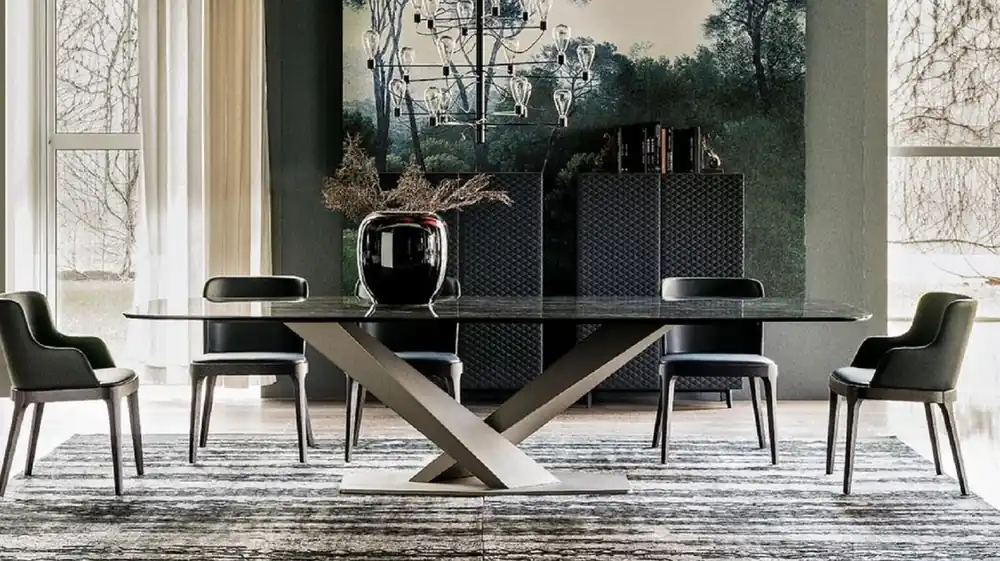 Neu Casa Padrino mesa de comedor de lujo negro de alto brillo / titanio 240 x 120 x A. 75 cm - Mesa de comedor con tablero de cerámica - Muebles de comedor modernos - Calidad de lujo - Hecho en Italia