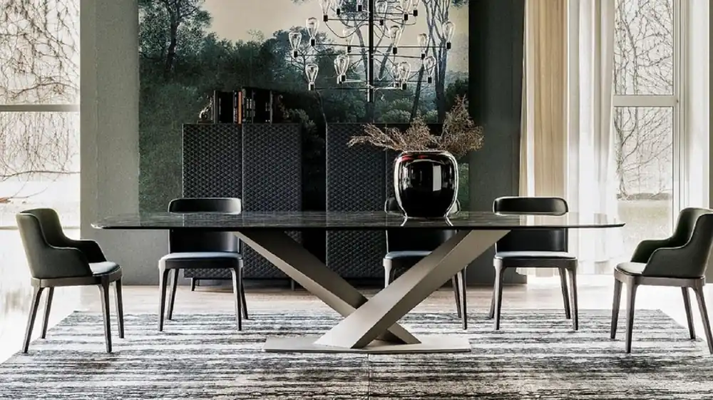 Casa Padrino mesa de comedor de lujo negro de alto brillo / titanio 200 x 120 x A. 75 cm - Mesa de comedor con tablero de cerámica - Muebles de comedor modernos - Calidad de lujo - Hecho en Italia Kracherpreis