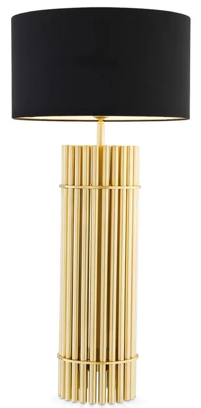 Casa Padrino lámpara de mesa de lujo latón / negro Ø 45 x A. 96,5 cm - Lámpara de escritorio moderna con pantalla redonda - Calidad de Lujo Jetzt Bestellen