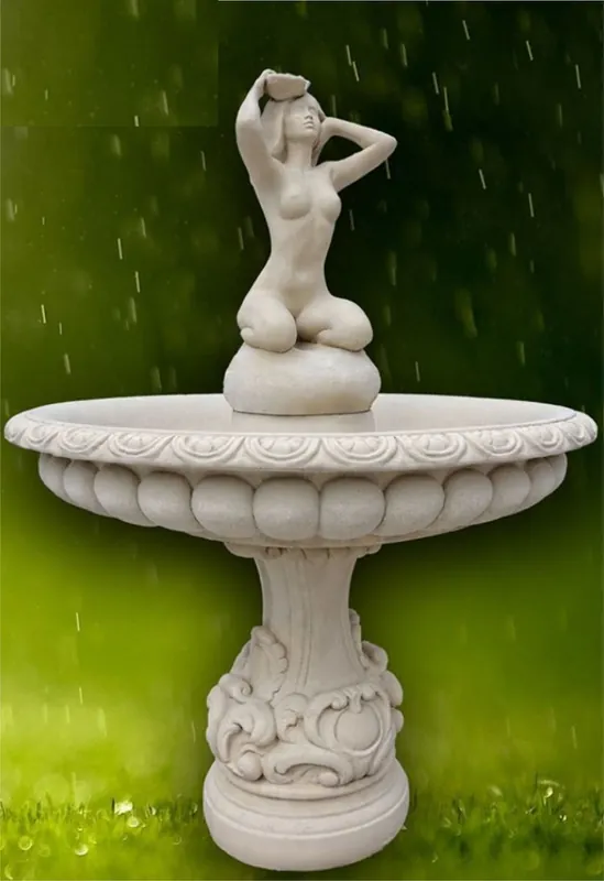 Direktkauf Casa Padrino fuente Art Nouveau gris Ø 114 x A. 160 cm - Magnífica fuente de jardín - Fuente de decoración de jardín - Accesorios de Decoración de Jardín Barroco y Art Nouveau