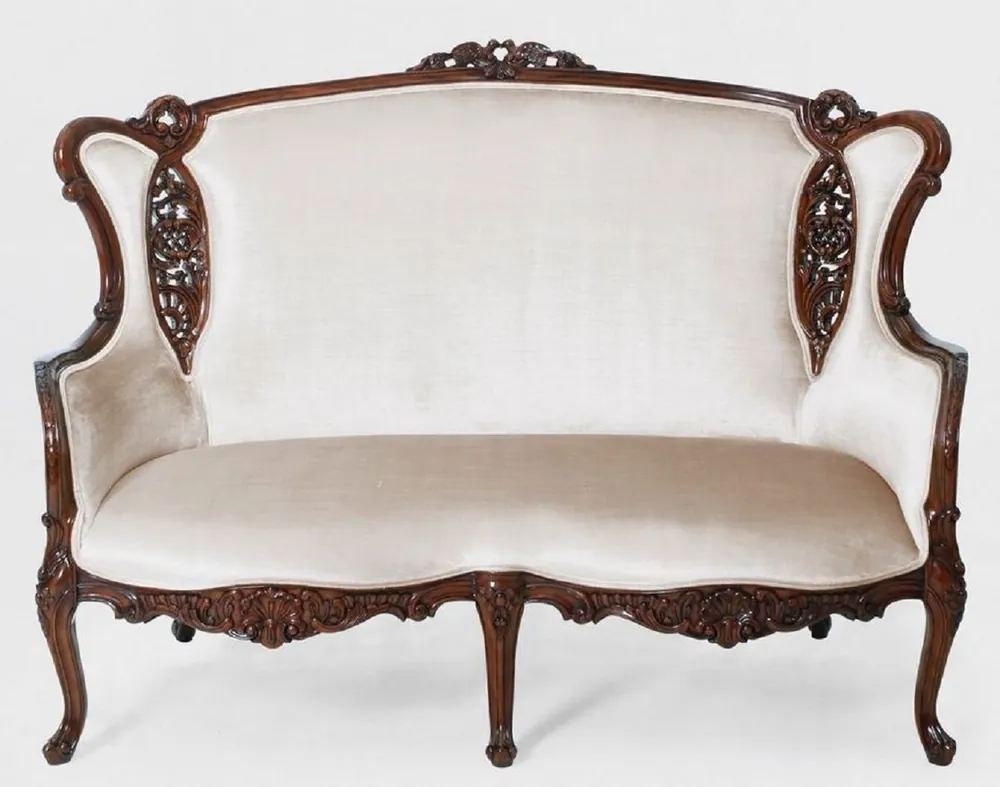 Sonderangebot Casa Padrino sofá barroco de lujo blanco / marrón - Magnífico sofá de sala de estar de estilo barroco - Muebles de Salón y Hoteles Barrocos - Noble y Magnífico