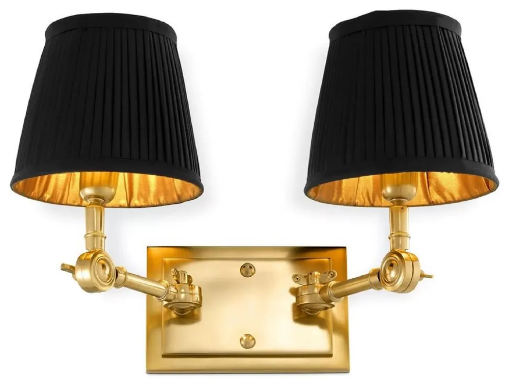 Abverkauf Casa Padrino lámpara de pared doble de lujo oro / negro 33 x 25 x A. 25 cm - Noble aplique con brazos giratorios - Calidad de Lujo