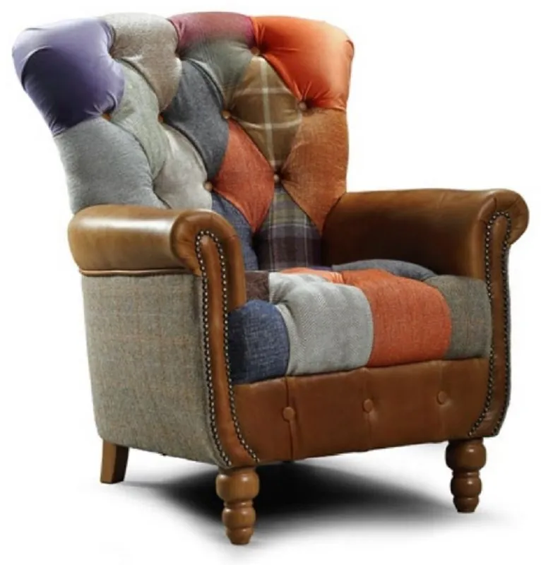 Angebot Casa Padrino sillón de salón Chesterfield de lujo multicolor / gris / marrón 82 x 86 x A. 94 cm - Muebles de salón Chesterfield