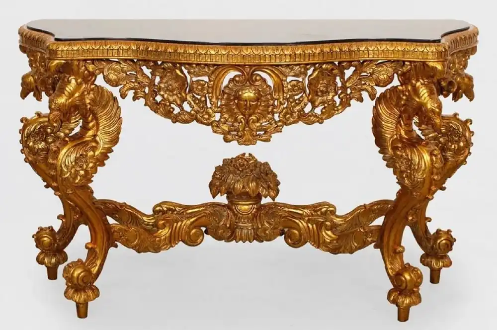 Sofort Bestellen Casa Padrino consola barroco de lujo oro / negro - Consola de madera maciza hecha a mano con elegantes decoraciones y tapa de mármol - Muebles Barrocos