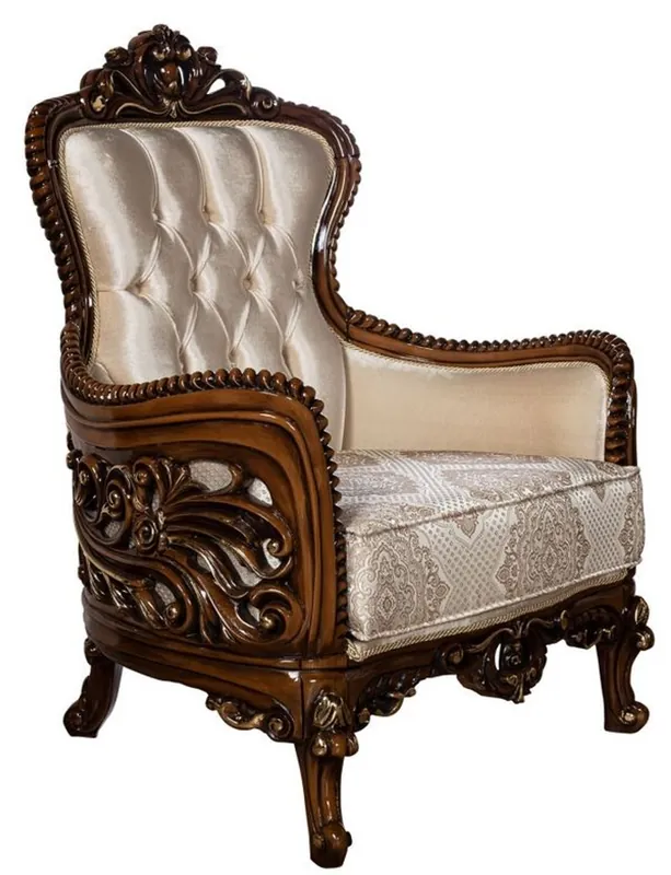 Solange Der Vorrat Reicht Casa Padrino sillón barroco de lujo beige / marrón / oro - Magnífico sillón de salón con patrón elegante - Muebles de salón barrocos