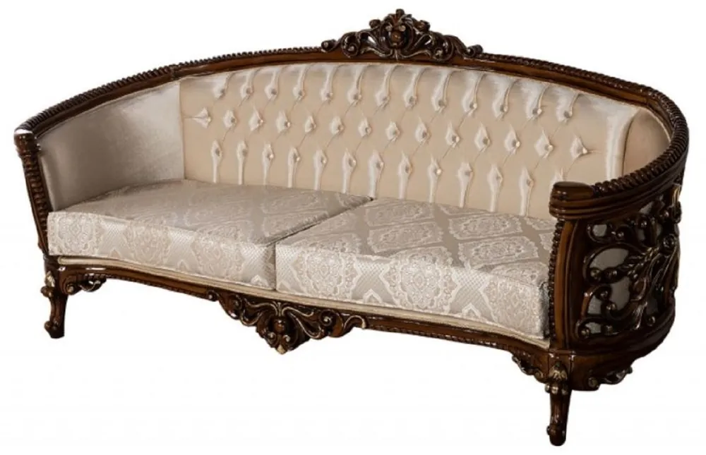Casa Padrino sofá barroco de lujo beige / marrón / oro - Magnífico sofá de salón con patrón elegante - Muebles de salón barrocos Bestseller