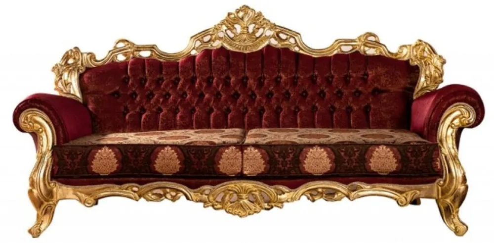 Schnäppchen Casa Padrino sofá barroco de lujo rojo burdeos / oro - Magnífico sofá de salón con patrón elegante - Muebles de salón barrocos