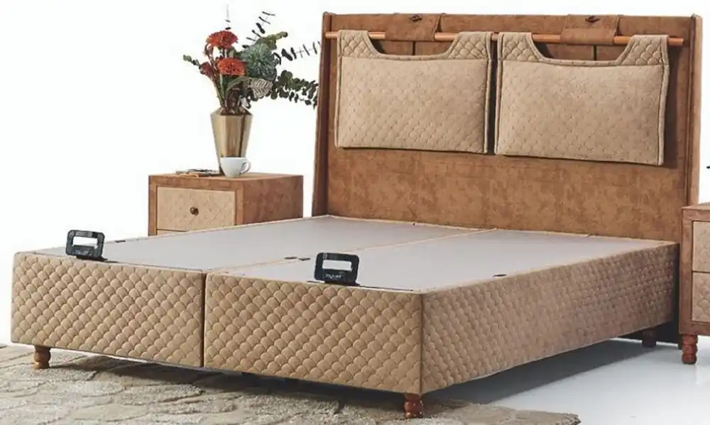 Casa Padrino cama doble de lujo beige / marrón - Cama moderna de madera maciza - Muebles de Dormitorio y de Hotel Moderno - Colección de Lujo Top-Seller