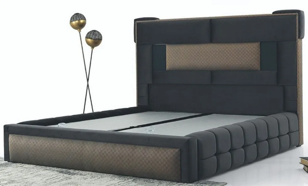 Preisreduziert Casa Padrino cama doble de lujo gris / marrón - Cama moderna de madera maciza - Muebles de Dormitorio y de Hotel Moderno - Colección de Lujo