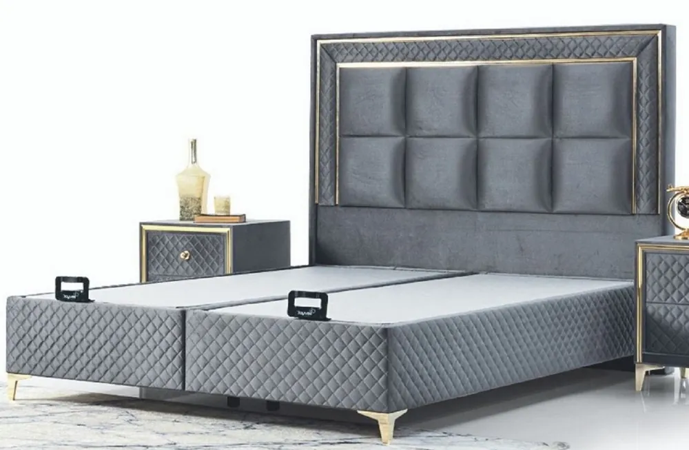 Casa Padrino cama doble de lujo gris / oro - Cama moderna de madera maciza - Muebles de Dormitorio y de Hotel Moderno - Colección de Lujo Top-Angebot