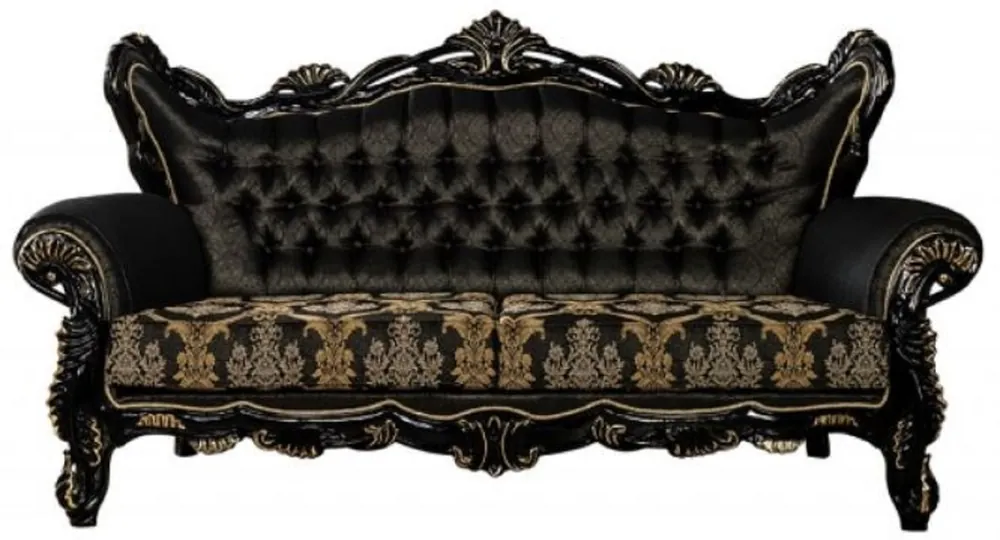 Casa Padrino sofá barroco de lujo negro / oro - Magnífico sofá de salón con patrón elegante - Muebles de salón barrocos Top-Angebot