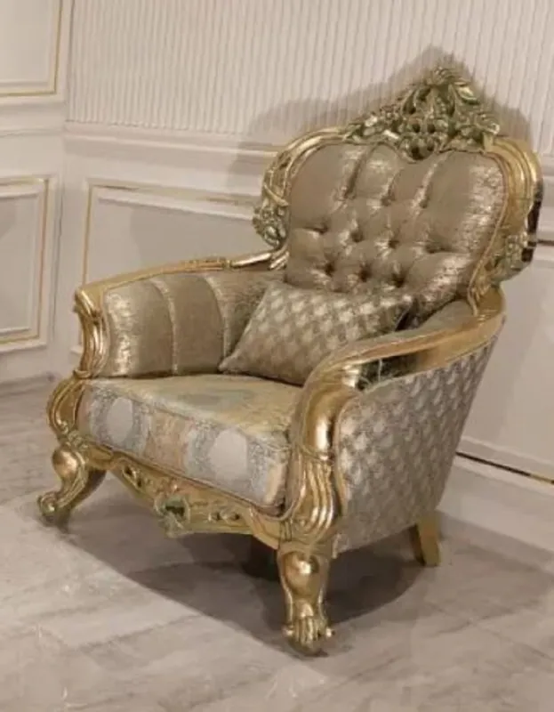 Neu Im Sortiment Casa Padrino sillón de salón barroco de lujo oro / verde / oro - Magnífico sillón con patrón elegante - Muebles de salón barrocos hechos a mano