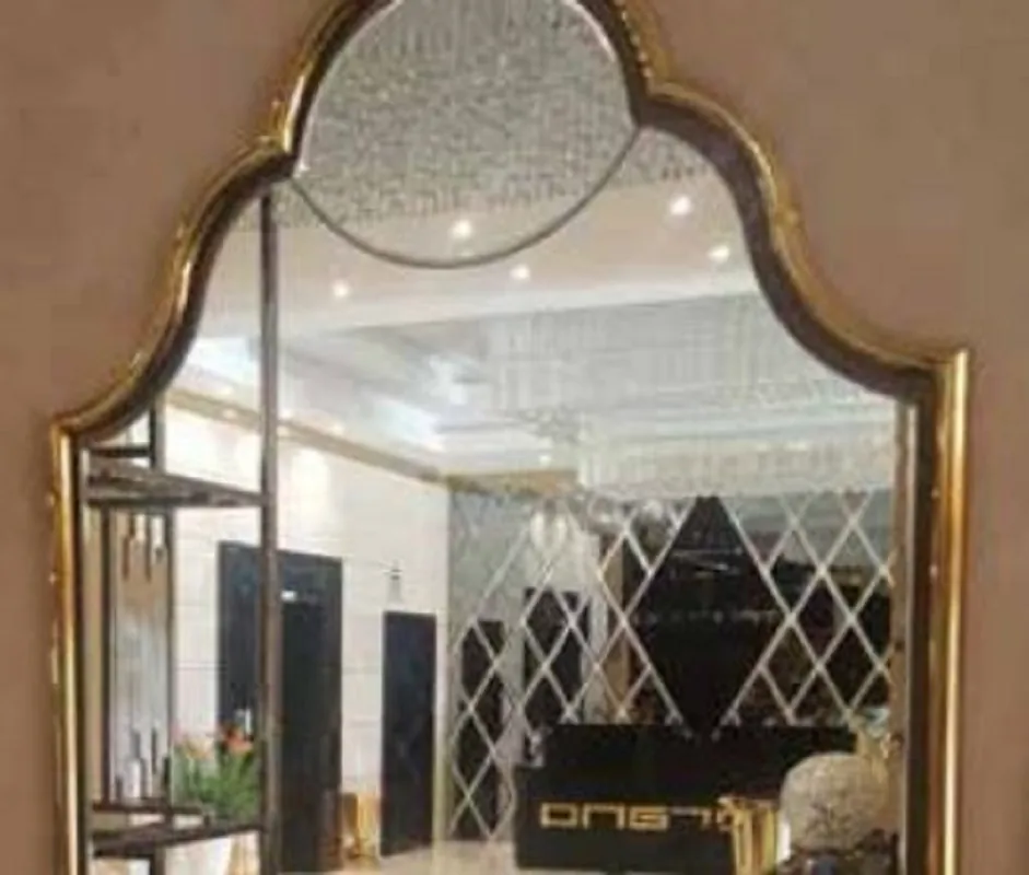 Neuheit Casa Padrino espejo de pared Art Deco de lujo oro 53 x 3 x A. 98 cm - Elegante espejo de salón con marco de metal - Espejo de Dormitorio - Espejo de Armario - Muebles Art Deco de Lujo