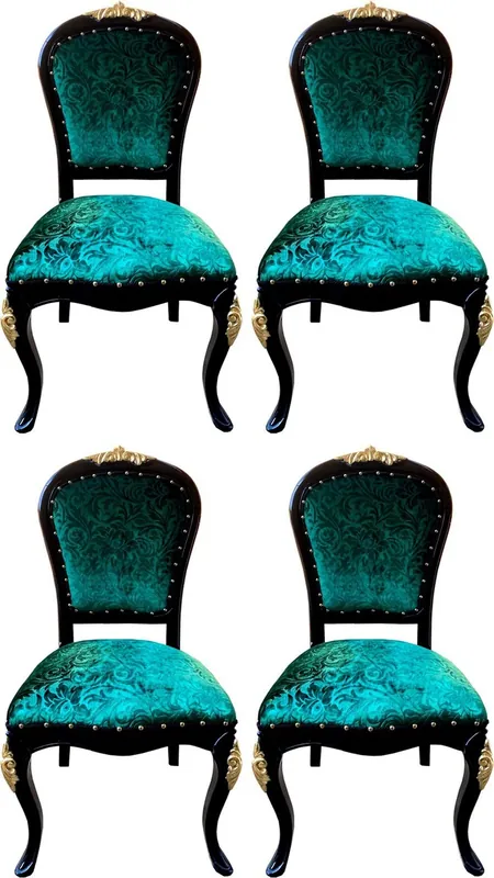 Pompöös by Casa Padrino sillas de comedor barrocos de lujo verde / negro / oro - Sillas barrocas Pompöös diseñadas por Harald Glööckler - 4 Sillas de Comedor - Muebles barrocos Aktuell