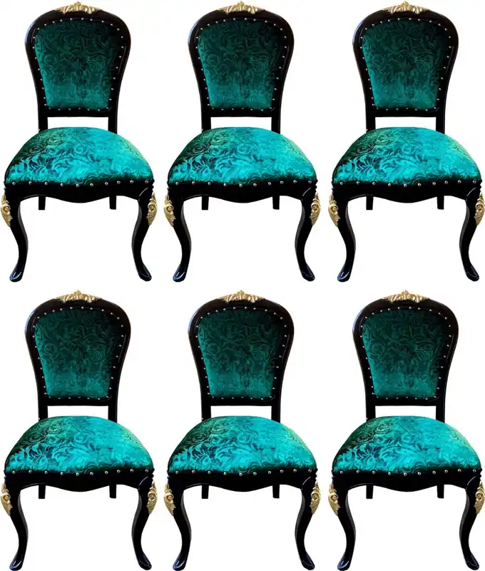 Pompöös by Casa Padrino sillas de comedor barrocos de lujo verde / negro / oro - Sillas barrocas Pompöös diseñadas por Harald Glööckler - 6 Sillas de Comedor - Muebles barrocos Bestpreis