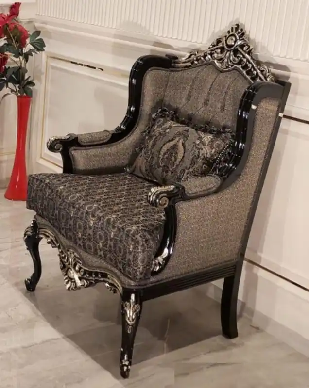 Casa Padrino sillón de salón barroco de lujo gris / negro / oro - Magnífico sillón con patrón elegante - Muebles de salón barrocos hechos a mano Sofort Bestellen