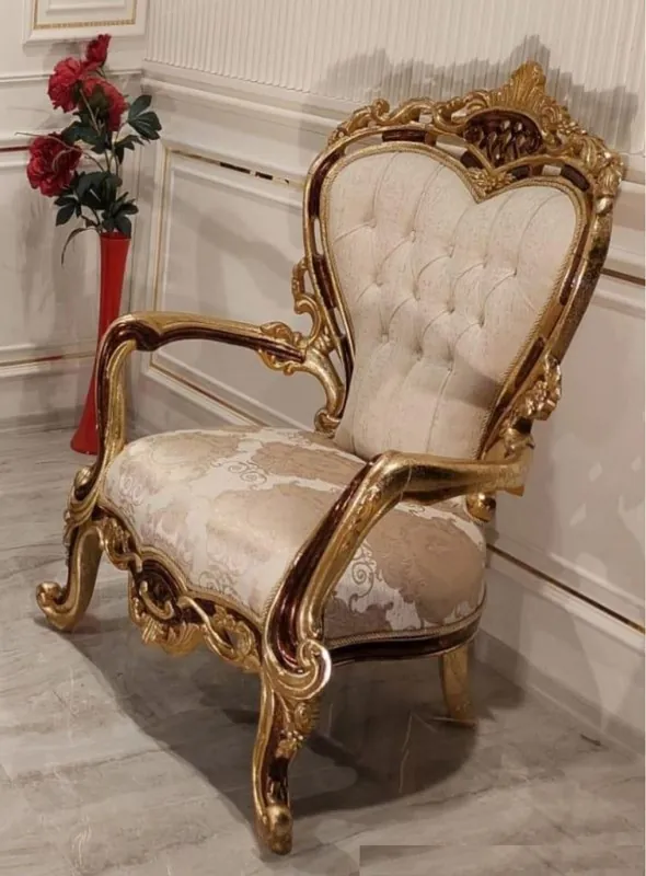 Expressversand Casa Padrino sillón de salón barroco de lujo crema / marrón / oro - Magnífico sillón con patrón elegante - Muebles de salón barrocos hechos a mano