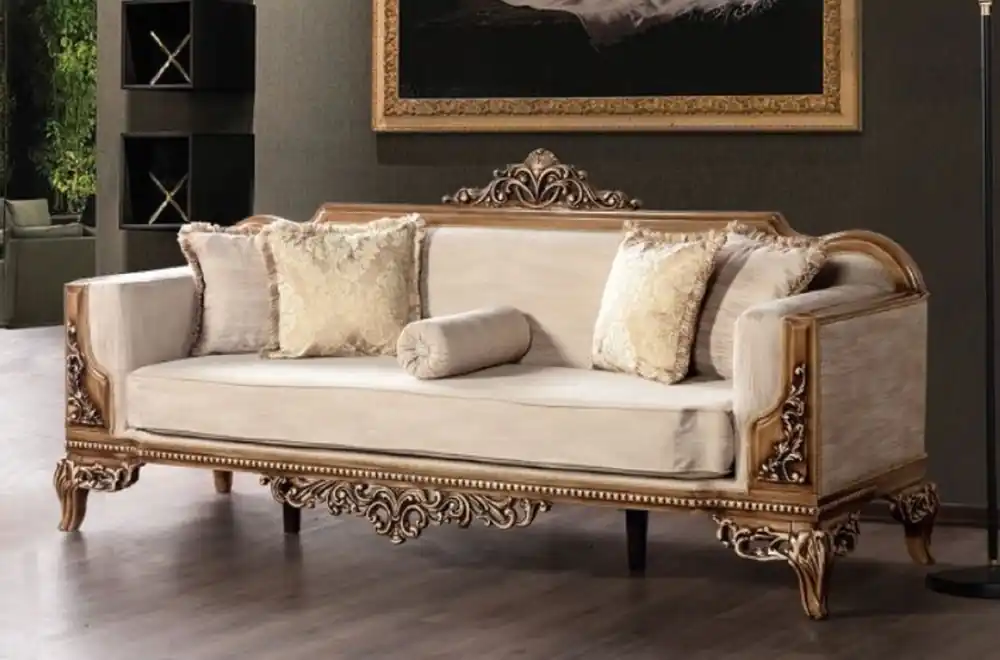 Letzte Chance Casa Padrino sofá barroco de lujo gris / marrón - Magnífico sofá de salón en estilo barroco - Muebles de salón barrocos - Noble y Magnífico