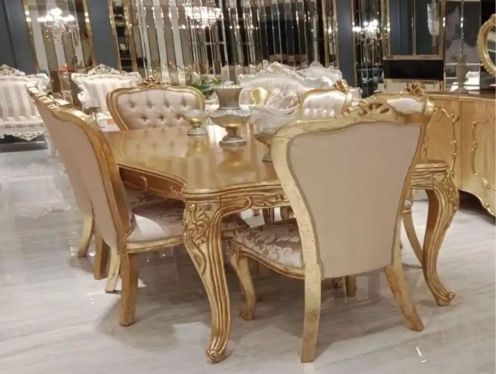 Sonderaktion Casa Padrino mesa de comedor barroco de lujo oro - Mesa de comedor de madera maciza hecha a mano en estilo barroco - Magníficos muebles de comedor barrocos