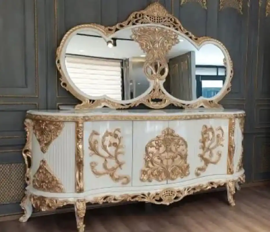 Casa Padrino conjunto de muebles barrocos de lujo blanco / oro - 1 Aparador Barroco y 1 Espejo de Pared Barroco - Muebles Barroco - Noble y Magnífico Knallerangebot