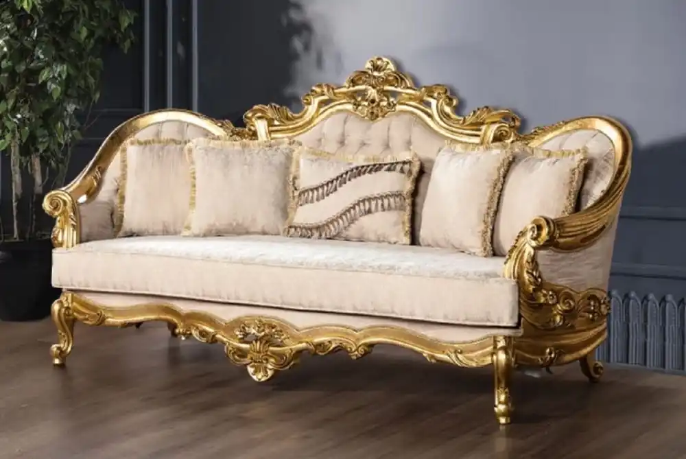 Casa Padrino sofá barroco de lujo crema / oro - Magnífico sofá de salón con patrón - Muebles de Salón Barrocos - Noble y Magnífico Top-Angebot