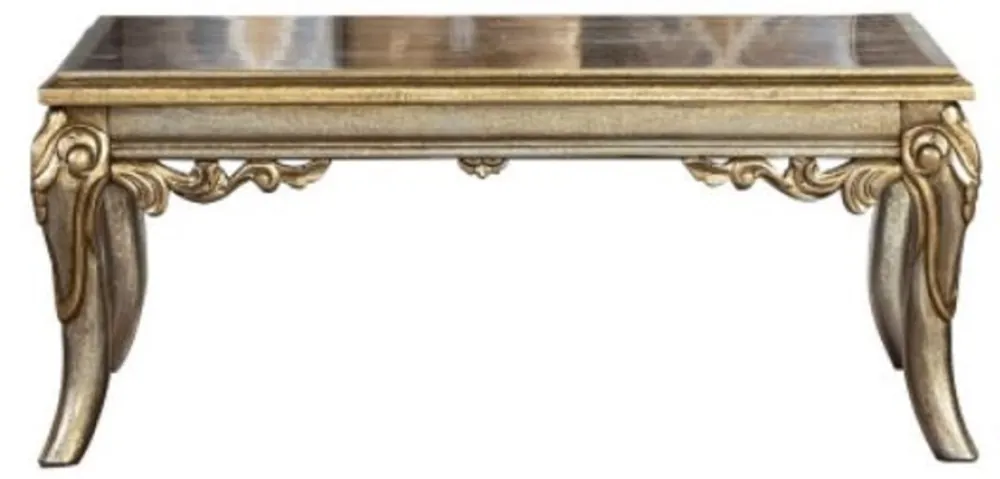 Nur Heute Casa Padrino mesa de centro barroco de lujo plata / oro - Mesa de centro de madera maciza hecha a mano de estilo barroco - Muebles de salón barrocos - Noble y Magnífico