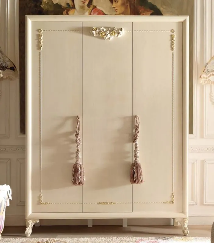 Casa Padrino armario de dormitorio barroco de lujo crema / oro - Armario hecho a mano con 3 puertas - Muebles de dormitorio barrocos - Calidad de Lujo - Hecho en Italia Beliebt