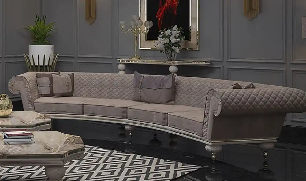 Günstig Casa Padrino Sofá Art Deco de Lujo Gris / Oro - Sofá de la Sala de Estar Curvo - Sofá del Hotel - Muebles de Hotel y Sala de Estar Art Deco de Lujo - Calidad de Lujo