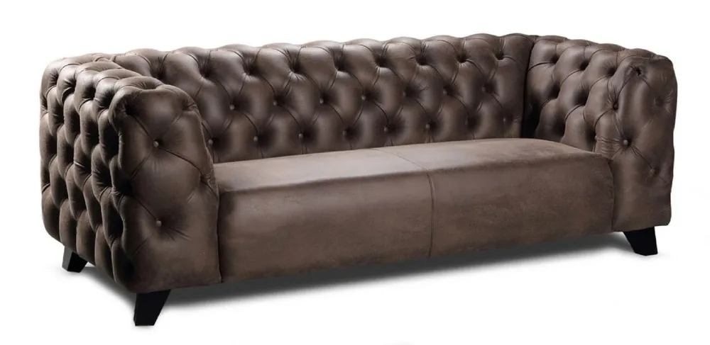Sichere Zahlung Casa Padrino sofá de 2 plazas de cuero Chesterfield de lujo marrón vintage / negro 167 x 95 x A. 80 cm - Sofá de salón de cuero auténtico - Muebles de Salón Chesterfield