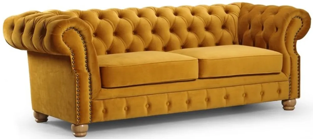 Casa Padrino sofá de 3 plazas Chesterfield de lujo ocre / marrón claro 217 x 93 x A. 77 cm - Sofá de Salón Chesterfield - Muebles de Salón Chesterfield Aktuell