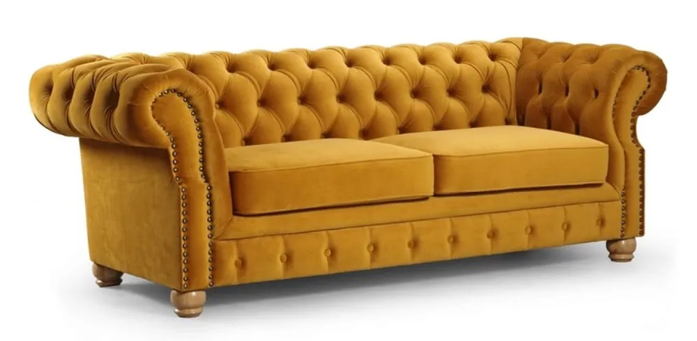 Casa Padrino sofá de 2 plazas Chesterfield de lujo ocre / marrón claro 167 x 93 x A. 77 cm - Sofá de Salón Chesterfield - Muebles de Salón Chesterfield Letzte Chance