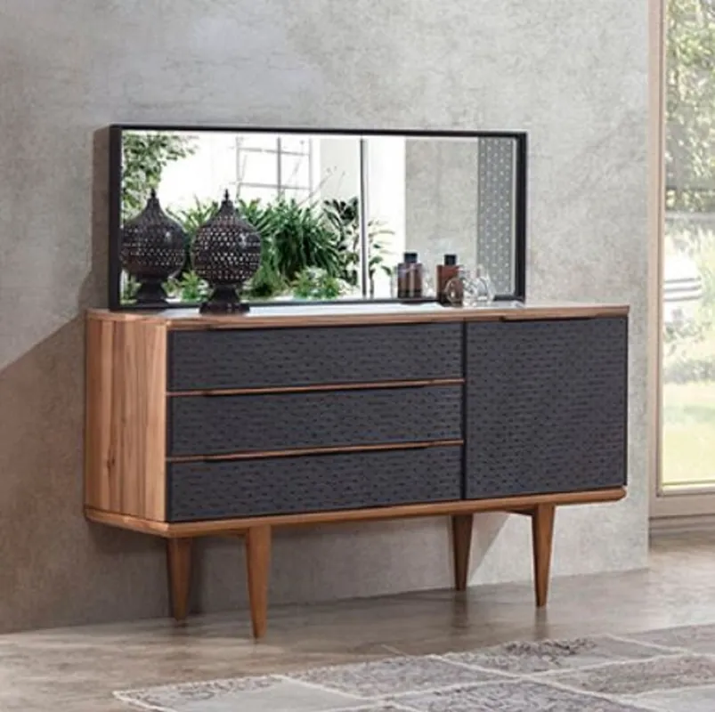 Neuheit Casa Padrino conjunto de dormitorio de lujo marrón / gris / negro - 1 Cómoda de Lujo y 1 Espejo de Pared de Lujo - Muebles de Dormitorio Modernos - Colección de Lujo