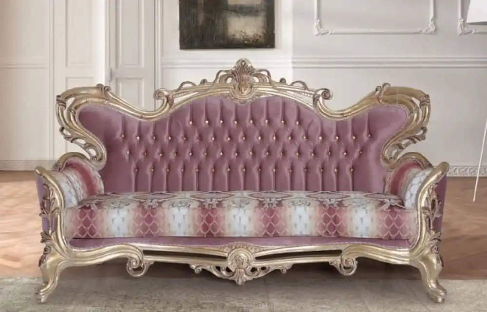 Casa Padrino sofá barroco de lujo rosa / blanco / oro - Sofá de salón de estilo barroco hecho a mano con patrón elegante - Muebles de salón barrocos Super-Preis
