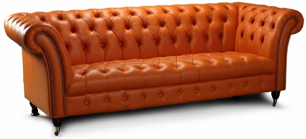 Kracherpreis Casa Padrino sofá de 3 plazas de cuero Chesterfield de lujo marrón claro 235 x 95 x A. 85 cm - Sofá de salón de cuero auténtico - Muebles de Salón Chesterfield - Colección de Lujo