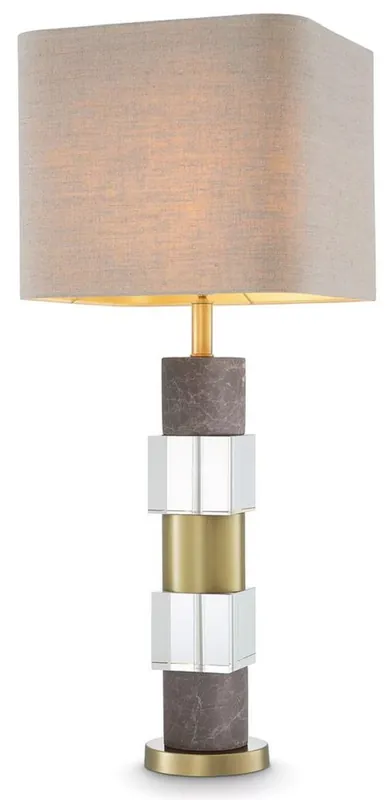 Casa Padrino lámpara de mesa de lujo latón antiguo / gris / beige 35 x 35 x A. 87 cm - Lámpara de escritorio con mármol y cristal - Calidad de Lujo Zertifiziert