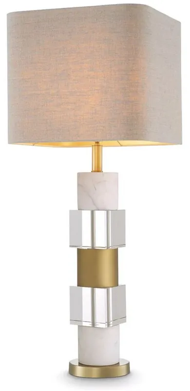 Casa Padrino lámpara de mesa de lujo latón antiguo / blanco / beige 35 x 35 x A. 87 cm - Lámpara de escritorio con mármol y cristal - Calidad de Lujo Online Kaufen