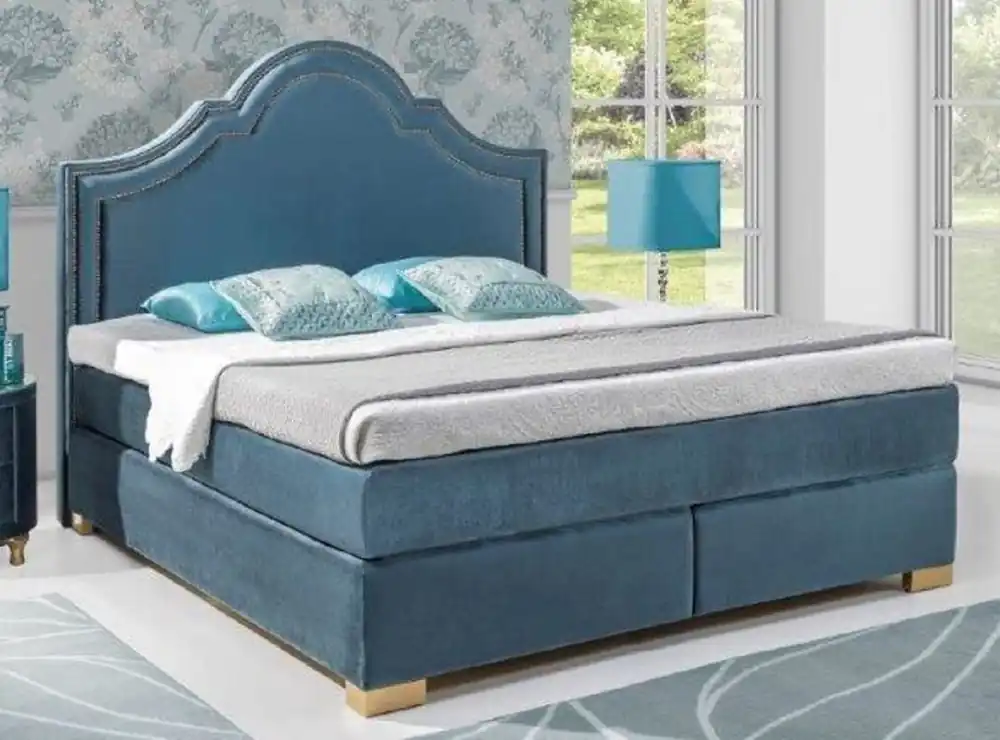 Casa Padrino cama doble Art Nouveau azul / oro - Varios Tamaños - Elegante cama de madera maciza con cabecero - Muebles de Dormitorio Art Nouveau Sonderaktion
