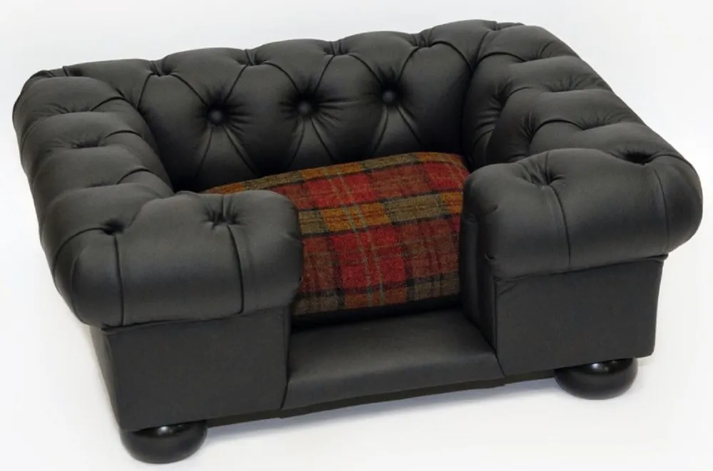 Casa Padrino cama para perros Chesterfield de lujo negro / multicolor 109 x 89 x A. 37 cm - Cama para perros de cuero genuino rectangular - Muebles para Mascotas Chesterfield de Lujo Beliebt