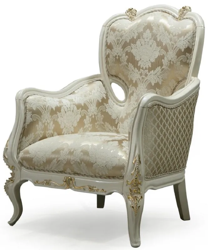 Casa Padrino sillón de salón barroco de lujo oro / blanco / oro - Sillón de estilo barroco hecho a mano con patrón elegante - Muebles de salón barrocos Solange Der Vorrat Reicht