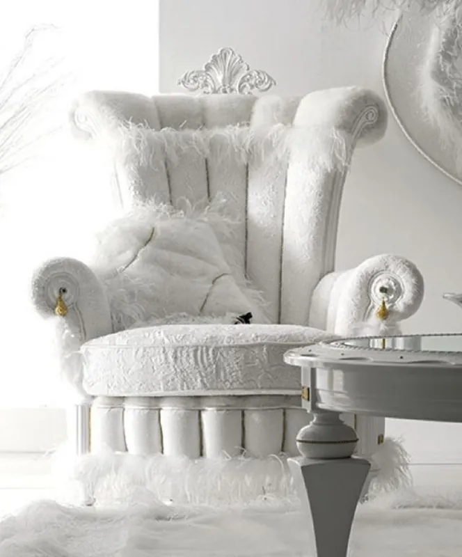 Neu Casa Padrino sillón barroco de lujo blanco / oro - Magnífico sillón de salón estilo barroco - Muebles de salón barrocos - Muebles de castillo barrocos - Calidad de primera clase - Hecho en Italia