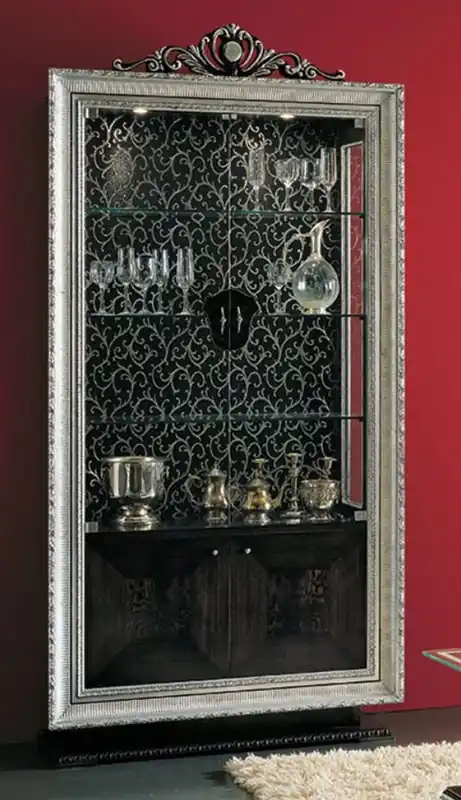 Begrenztes Angebot Casa Padrino vitrina barroco de lujo negro / plata - Magnífica vitrina barroco con 4 puertas - Muebles de salón y de hotel barroco - Calidad de primera clase - Hecho en Italia