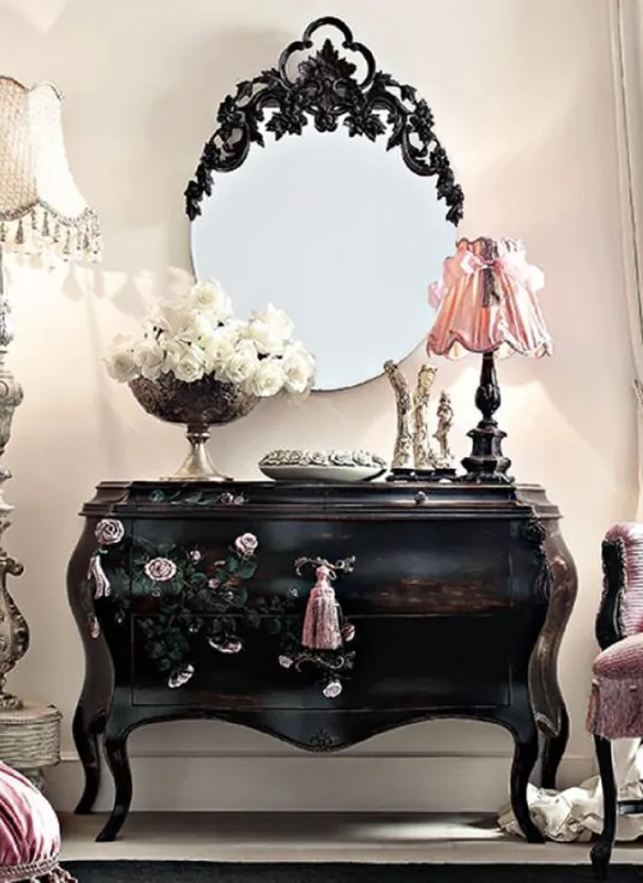 Schnäppchen Casa Padrino cómoda barroco de lujo con espejo negro / multicolor / rosa - Tocador de espejo barroco - Muebles barrocos magníficos - Muebles de hotel - Calidad de primera clase - Hecho en Italia