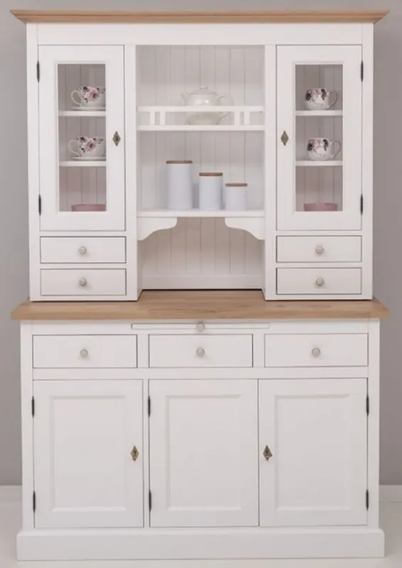 Casa Padrino gabinete de cocina de estilo campestre blanco / natural 138 x 50 x A. 197 cm - Gabinete de Cocina de 2 Piezas con 5 Puertas y 7 Cajones - Muebles de Cocina de Estilo Campestre Nur Heute